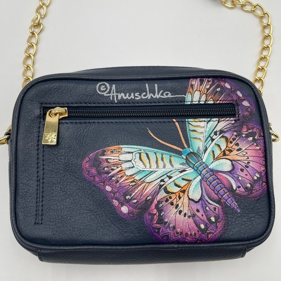 New Anuschka Hand Painted Leather RFID Camera Crossbody Bag Magical Wings - Picture 4 of 13